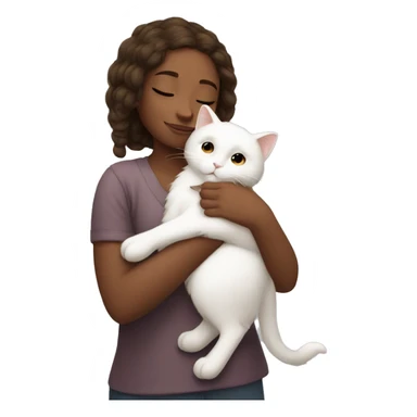 Browne girl snuggling fluffy white cat sticker