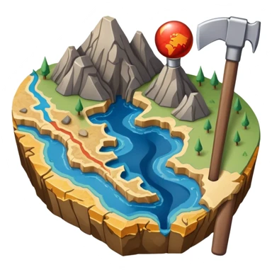 An icon featuring a pickaxe and a geological map, and layers of Earth’s crust, symbolizing geology. The design includes mineral samples, fossils, and tectonic plates, representing the study of Earth’s structure and natural processes. Transparent background highlights geological exploration sticker