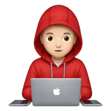 hacker with red hudi and with laptop  sticker