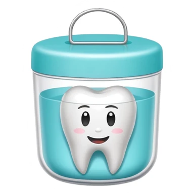 A small round plastic container with the phrase  "dental floss" on it sticker