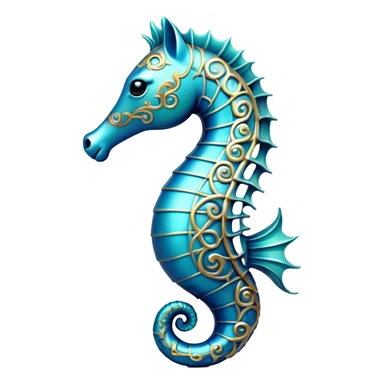 Cinematic Noble Sea Horse Portrait Emoji, Poised and elegant, with a delicate, upright body adorned with intricate, flowing patterns and a gracefully curled tail, with keen, expressive eyes, Simplified yet sharp and sophisticated features, highly detailed, glowing with a soft, aquatic luminescence, high shine, intelligent and refined, stylized with an air of ethereal marine grace, focused and poised, soft glowing outline, capturing the essence of a watchful and confident sea guardian that appears ready to drift out of the screen with effortless authority! sticker