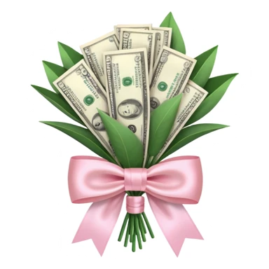 Money bouquet with a light pink bow on it sticker