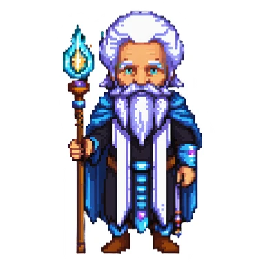 wise elder with galaxy beard and cosmic staff sticker