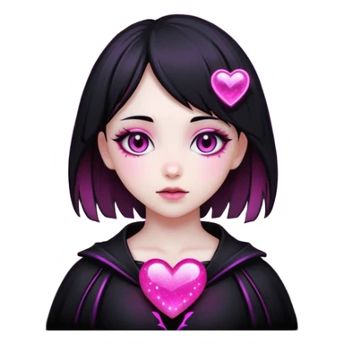 goth sakura black heart with glowing pink outline and magical sparkles sticker