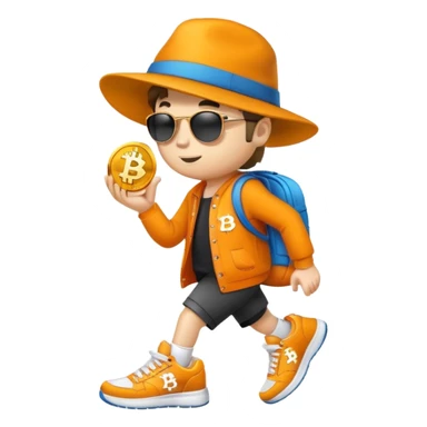 Make a bitcoin with legs and a cool hat on sneakers bitcoin logo sticker