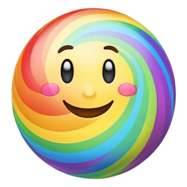 planet with rainbow-colored swirling surface and a happy smiling face sticker
