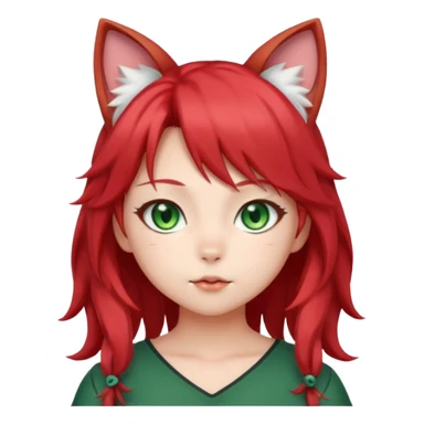 cute anime cat-girl with cat ears, red blowing hair sticker