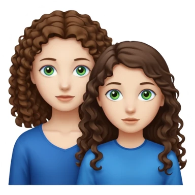Two girls brunette one with straight long hair and blue eyes one with curly hair middle length and green eyes and the other a boy lighter brown with blue eyes sticker