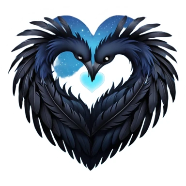 emo heart with night sky and black feathers sticker