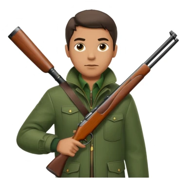 male hunter with a shotgun slung over shoulder, confident stance sticker