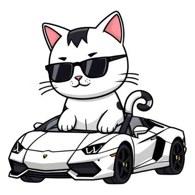 A Lamborghini with a cat inside and sunglasses sticker