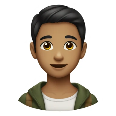 a young boy with short black hair with olive green eyes, full lips and thick eyebrows hugging a young girl with medium dark brown hair with brown eyes and dark eyebrows and with a big smile sticker