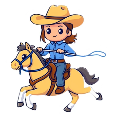 girl wearing cowboy hat riding a horse holding a whip sticker