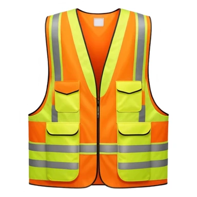orange safety vest with bright yellow reflective stripes, construction site workwear, emoji style sticker