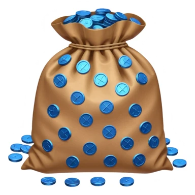 blue coins inside a brown bag  sticker