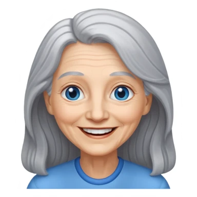 an elderly woman with long, grey hair and a smiling face with blue eyes sticker