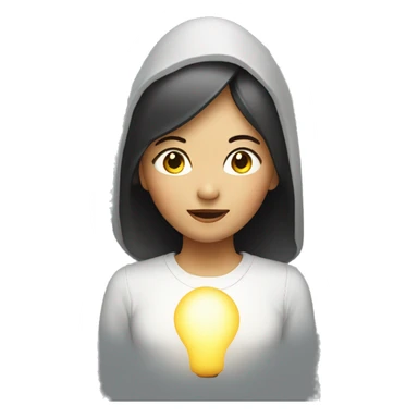 asian girl with lamp light above her head to make it as a new idea from her sticker