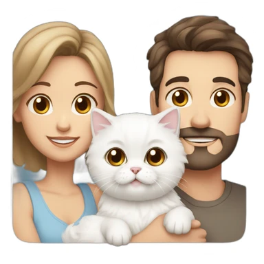 Family with dad with brown eyes and short dark hair, mother with blue eyes and brown wavy hair, baby, white Persian cat sticker