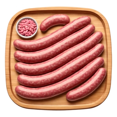 portion of raw sausage filling, coarse grind, pink-red meat, visible white fat, moist uneven texture, natural color variation, unprocessed look, clean 3D rendering, soft light, subtle shadow, no background elements, no anthropomorphic features, transparent background, emoji scale sticker