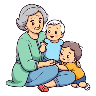 Older lady adoring a toddler  sticker