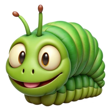 Cinematic Realistic Comical Caterpillar Portrait Emoji, Head tilted dramatically with an exaggeratedly amused expression, featuring a strikingly detailed segmented body in vibrant green with bold natural banding and wide, expressive eyes full of playful disbelief, rendered with lifelike texture and vivid natural colors, high shine, dramatic yet playful, styled with an air of cheeky garden mischief, soft glowing outline, capturing the essence of a spirited and over‐the‐top caterpillar that looks ready to wiggle its way into viral fame! sticker
