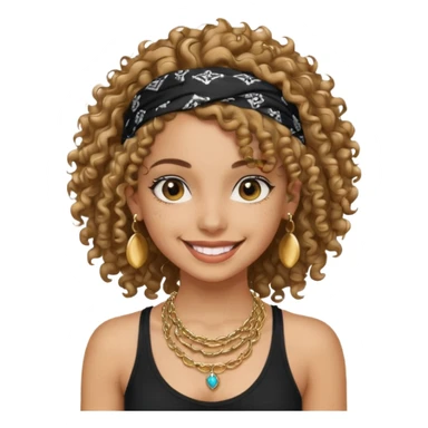 Baddie girl with black  tank top curly hairss and bandana and jwellery sticker
