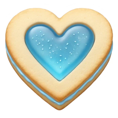 Realistic shortbread cookie in the shape of a heart with light blue jelly middle filling and sprinkled powder sugar on top. sticker