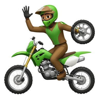 fait moi un emojie en moto vert avec un bandit qui cabre sur une moto cross sticker
