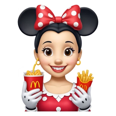 Minnie Mouse happily enjoying a mc Donald’s happy meal sticker