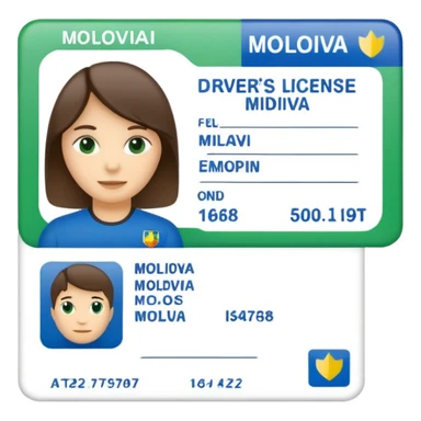 driver's license emoji with placeholder lines instead of text and a small silhouette of Moldova in the corner sticker