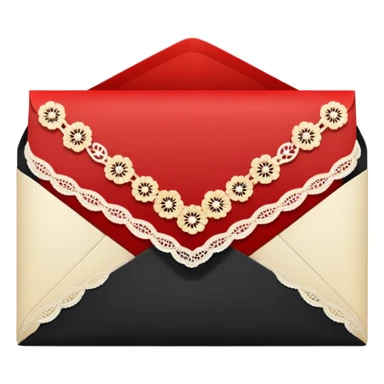 a black and red gradient closed envelope with yellowish white lace decoration sticker