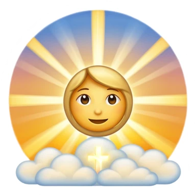 "Create a warm emoji representing morning christian spiritual awakening. Golden sunrise rays, soft light beams, peaceful clouds, or spiritual symbols like crosses, crescents, or light. No human figures - focus on light, warmth, and divine energy." sticker