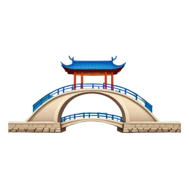 West Lake with Broken Bridge, prominent blue water surface with ripples, small traditional boat on water, symmetrical composition, simplified emoji style with bold outlines, Chinese arch bridge over expanded lake sticker