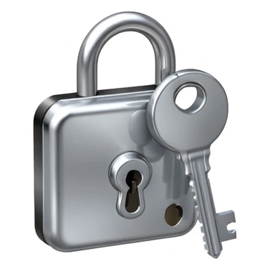 A chrome silver lock and key emoji, smooth metallic surfaces, glossy reflections, luxury swag vibe, minimal iOS emoji style, centered on clean white background sticker