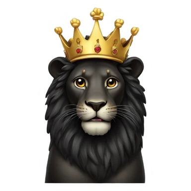 A Black lion with a gold crown on the hat. eating a slice pizza sticker