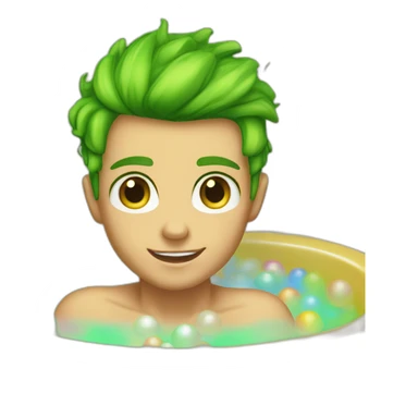 Posh-muscle-boy-green-eyes-rainbow-hair-pearl-necklace-in-golden-bathtub sticker