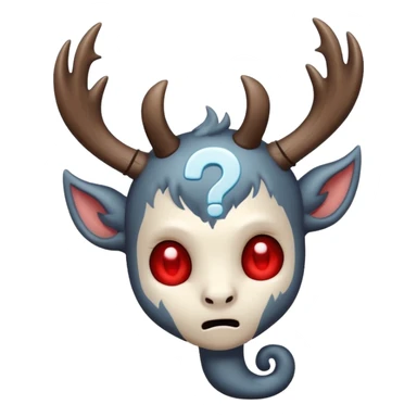 cute chibi wendigo looking confused with a question mark next to its head, emoji style sticker