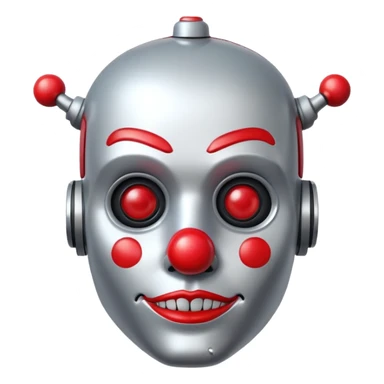robot with clown makeup and red nose sticker