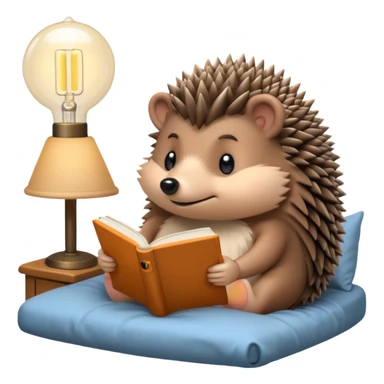 hedgehog reading in bed with retro light lamp next to it sticker