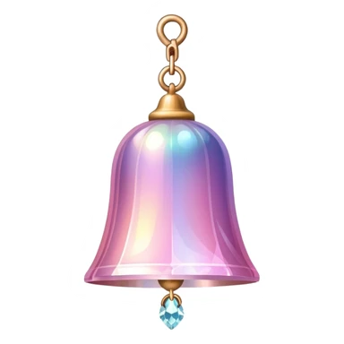 PInk iridescent Bell with chained hanging crystals and feathers sticker