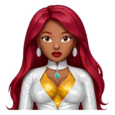 Megan Thee Stallion with long dark red hair, white sequin outfit sticker