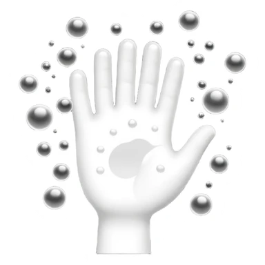 Simple black and white icon showing a single hand with soap bubbles on it, easy to recognise for all ages and languages, flat style, no text, isolated on plain background sticker