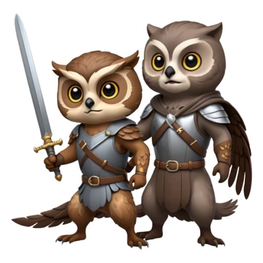 An owl and  an otter fighting with a sword sticker