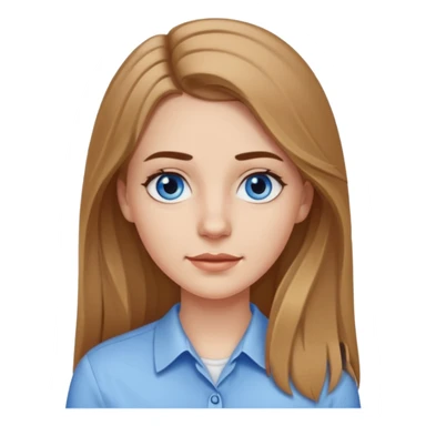 A pretty white girl with long slightly light brown hair dark eyebrows and braces and blue eyes wearing a white shirt and she has a long face sticker