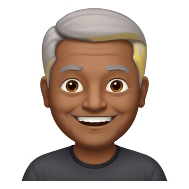 50 yr old indian man, dark skin, grey hair, big smile, white teeth, chubby, no moustache, clean shaven, young style hair, hair brushed back, 5 oclock shadow sticker