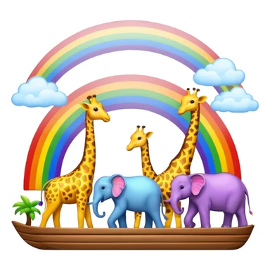 Cartoon ark with giraffes, elephants, rainbow sticker