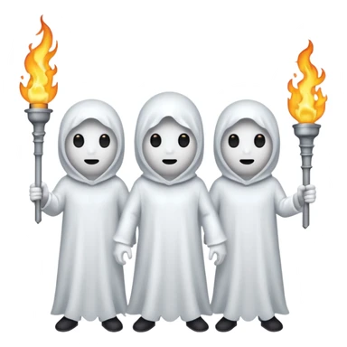 3 white people in a ghost costumes with a torch sticker
