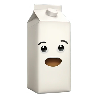 milk carton with arms, legs and a face sticker