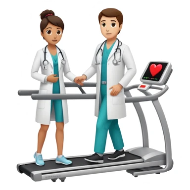 patient on a treadmill with a heart monitor, and a doctor standing nearby supervising, not running sticker