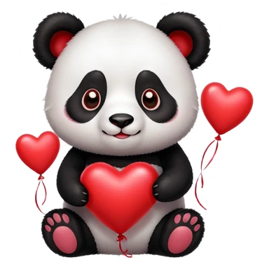 panda holding heart shaped red balloons sticker